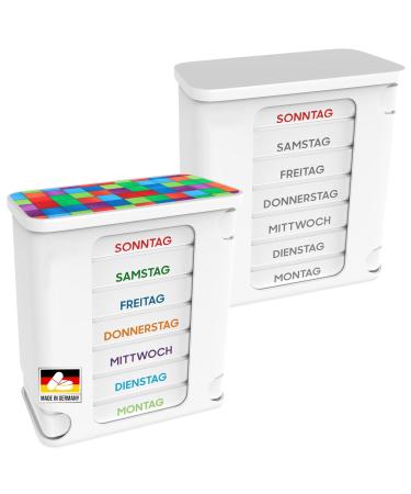 Kerpers tablet box 7 days |Made in Germany |Pill dose with 4 compartments - in the morning at noon in the evening at night |Medicine box for tablets and supplements (2 pieces white/colorful) 2 pieces white/colorful