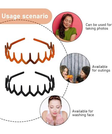 Richerarch Zig Zag Headbands 2 Pieces Shark Tooth Hair Comb Hairband Plastic Hair Bands with Elastic Non Slip Wavy(Black Brown) - Buy Online on GoSupps.com