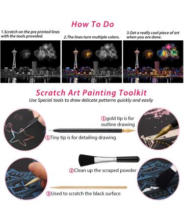 Rainbow Engraving Scratch Art Set for Kids & Adults - Fireworks, Big Ben, Tower Bridge & More - A4 Size with 8 Sheets and 4 Tools - Buy Online on GoSupps.com