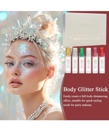  Fellflying Glitter Face Stick | 6 Colors of Shimmering Gel Paint - Face Makeup with Glitter - For Parties Clubbing Halloween Carnivals Events - Buy Online on GoSupps.com