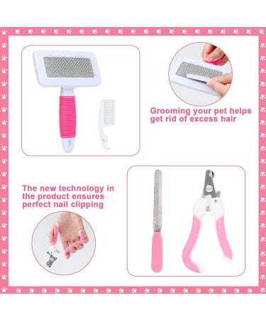 VCZONE 8-Piece Small Animal Pink Grooming Kit with Nail Clipper, Flea Comb, Shampoo Brush - Rabbit & Pet Care Set - Buy Online on GoSupps.com