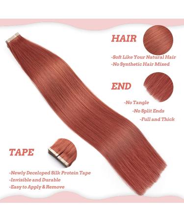 Hotlulana Copper Red (#350) Tape In Extensions - 22 Inch Real Hair 50g 20 Pcs Skin Weft Invisible & Natural - Buy Online on GoSupps.com