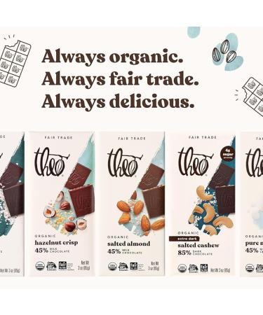 Theo Chocolate Salted Almond Organic Milk Chocolate Bar, 45% Cacao, 12 Pack | Fair Trade - Buy Online on GoSupps.com