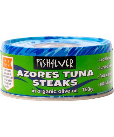 Fish 4 Ever - 15x 160g Azores Skipjack Tuna Steaks In Organic Olive Oil - Sustainably Fished. Tin Canned Food Rich In Omega-3 Great For Making Sandwich Spread Or Hot And Cold Snacks (Pack of 15) - Buy Online on GoSupps.com