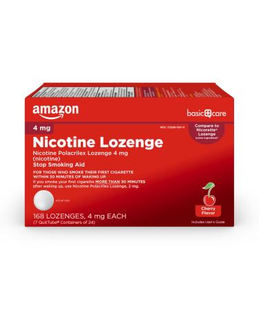 Amazon Basic Care Nicotine Polacrilex Lozenge 4 mg, Cherry Flavor, Stop Smoking Aid, 168 Count 4mg Cherry 168 Count (Pack of 1)