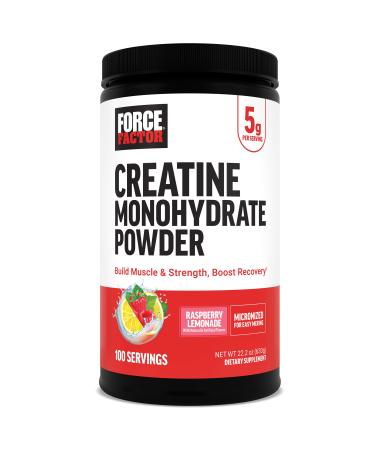 Force Factor Creatine Monohydrate Powder 5g Micronized Dose to Support Muscle Growth Strength Recovery Cognitive Health & Working Memory Raspberry Lemonade 100 Servings