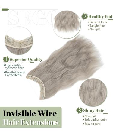 SEGO Invisible Wire In Hair Extensions With Adjustable Transparent Wire 4 Secure Clips Long Wavy Secret Hairpiece - 20 Inch Ash Blonde Mix Silver Grey 20 Inch Ash Blonde Mix Silver Grey - Buy Online on GoSupps.com