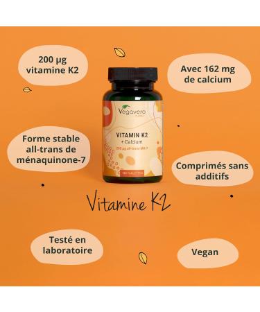 Vitamine K2 MK7 All-trans + Calcium | Dosage Elev : 200 mcg Vit K2 | Le Seul Sans Additif | Coagulant Sang + Anti Inflammatoire | Vegavero  - Buy Online on GoSupps.com