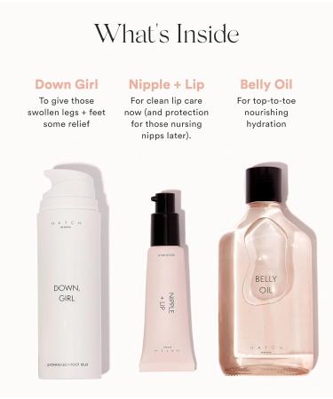 HATCH Mama Must Haves Kit - Belly Oil Nipple + Lip Rescue Balm and Down Girl Soothing Leg + Foot Relief - 3 Piece Set - Maternity Essentials - Buy Online on GoSupps.com