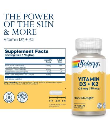 Solaray Vitamin D3 + K2 Soy Free - 120 VegCaps for Immune Support - Buy Online on GoSupps.com