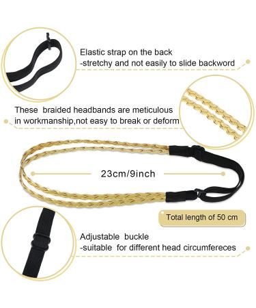 6-Piece Adjustable Elastic Braided Headbands for Women - No Slip Stretchy Hippie Hair Accessory - Double and Triple Strand Mixed Material - Buy Online on GoSupps.com