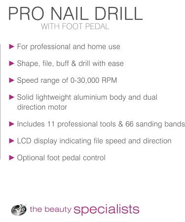 Rio Salon Electic Nail File with Foot Pedal Control for Professional Acrylic Gel & Natural Nails High Speed 30000 RPM Low Vibration Motor Aluminium Body Dual Direction LCD Display - Buy Online on GoSupps.com