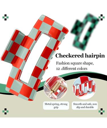 12-Piece Multicolored Checkered Hair Claw Clips - Strong Hold Y2K Hair Accessories for Women & Girls - 12 Styles - Buy Online on GoSupps.com