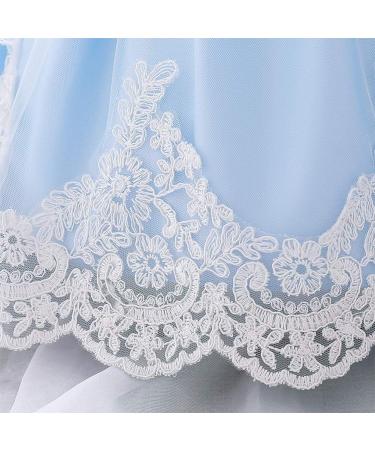 FYMNSI Baby Girl Baptism Christening Dress - Lace Floral Embroidery Princess Gown with Headband, Blue (6-9 Months) - Buy Online on GoSupps.com