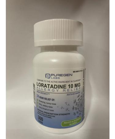 Puregen Labs Allergy Relief Loratadine 10mg 300 Tablets 24 Hour Non-Drowsy Antihistamine Allergy Medicine for Runny Nose Sneezing Itchy Watery Eyes - Buy Online on GoSupps.com