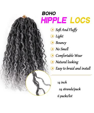 6 Packs Goddess Curly Locs Crochet Hair 14 Inch Faux Boho Hippie River Locs for Black Women - T1B/Gray - Buy Online on GoSupps.com