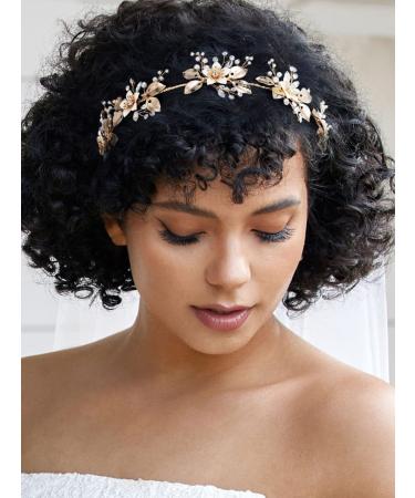SWEETV Gold Crystal Flower-Leaf Bridal Headband | Wedding Hair Accessories for Brides - Buy Online on GoSupps.com