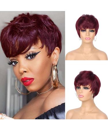 G&T Wig Red Pixie Cut Wig with Bangs Short Layered Wigs for Black White Women Heat Resistant Synthetic Wigs for Daily Party Use(99J)