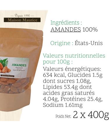 Pralines l'Ancienne - Peeled Almonds 2 x 400 g - Bag of Salt-Free Whole Almonds - Snack Aperitif Ingredient for Cooking Baking - Buy Online on GoSupps.com