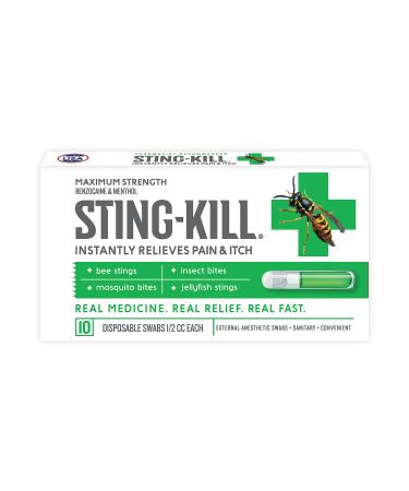 Sting-kill First Aid Anesthetic Swabs Instant Pain + Itch Relief from Bee Stings and Bug Bites 10-Count