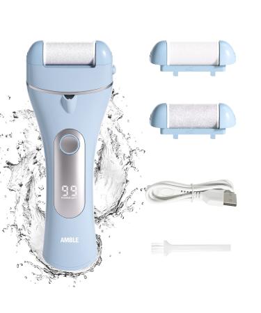 Amble Electric Foot Scrubber Callus Remover for Feet - Rechargeable Foot File Pedicure Tools - Professional Pedi Foot Care Kit for Hard/Dead/Dry Skin/Cracked Heels - Wet&Dry Foot Scraper - Ideal Gift