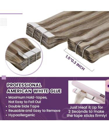 LAAVOO Tape In Real Hair Extensions - 50g 20PCs Blond Brown with Light Highlights (55cm) - Premium Quality Human Hair - Buy Online on GoSupps.com
