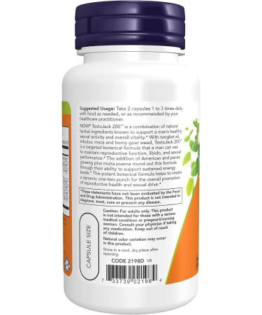 NOW TestoJack 200 with Tongkat Ali, Tribulus, Maca & Horny Goat Weed - 60 Veg Capsules - Buy Online on GoSupps.com