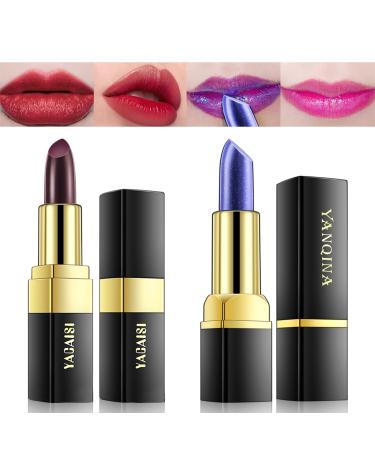 MEICOLY 2 Pcs Magic Color Changing Lipstick Matte Black Shimmer Blue Lipstick Labiales Magicos Nutritious Tinted Lip Balm Labial Magico Lips Moisturizer Lazy Lipstick For Women Halloween Lipstick Black+Blue black + blue ... - Buy Online on GoSupps.com