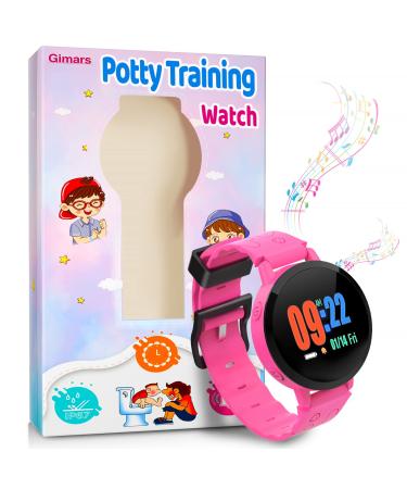 Gimars Music & Flashing Screen Dual Reminder Potty Training Watch for Boys & Girls,Easy to Use,Upgrade IP67 Waterproof,Rechargeable,Flexible Watchband Potty Training Timer for Kids & Toddler,Pink