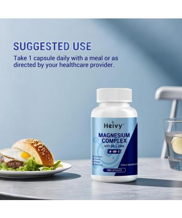 Heivy 4 in 1 Magnesium Complex with Zinc & Vitamin D3, 320mg Elemental Magnesium (Glycinate/Citrate/Gluconate/Malate), 120 Capsules (4 Months Supply), Vegan, Non-GMO, Gluten-Free, 3rd Party Tested - Buy Online on GoSupps.com