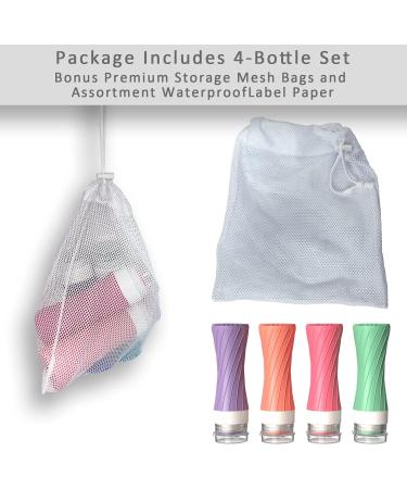 POPDIGITO 3 oz Silicone Travel Bottles Set - 4 Pack Colorful Squeezable Leakproof Containers for Toiletries - TSA Approved Refillable Bottles with Bag - Buy Online on GoSupps.com