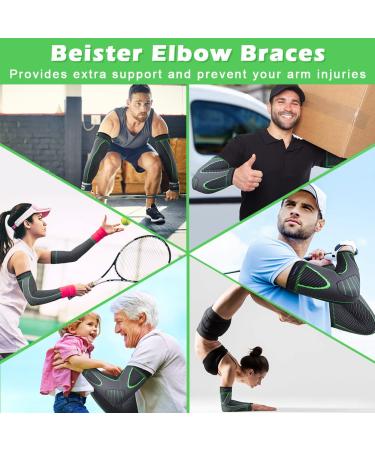 Beister Elbow Braces Compression Arm Sleeves 1 Pair | 20-30 mmHg Non-Slip Breathable Arm Support for Tendonitis, Tennis Elbow, Arthritis, Weightlifting | Men & Women | Green - Buy Online on GoSupps.com