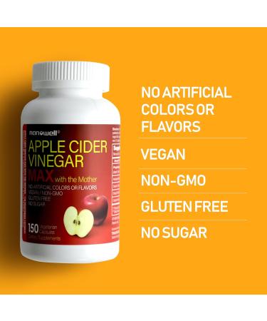 NANOWELL Apple Cider Vinegar Max with The Mother - Detox & Wellness Supplement with 1 800 mg Proprietary Blend with Ceylon Cinnamon Ginger & Cayenne - 150 Capsules 50 Day Supply 150 Count (Pack of 1) - Buy Online on GoSupps.com