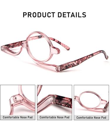 MMOWW Pink Makeup Reading Glasses 1.0x Magnification for Women - Single Lens Rotating Design - Buy Online on GoSupps.com