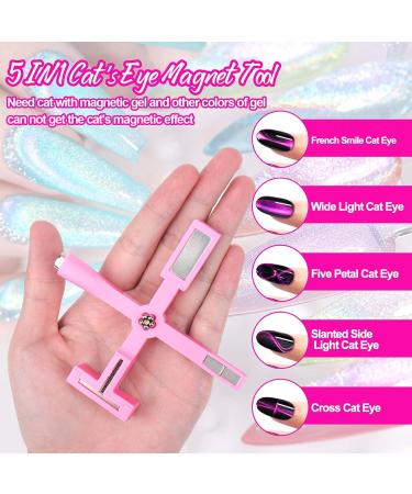 Upgraded 5-in-1 Cat Eye Gel Nail Polish Magnet Wand | Multi-Function 3D Nail Design Tool for Salon & Home - Pink - Buy Online on GoSupps.com