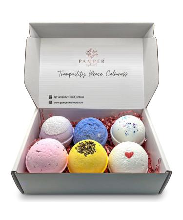 PAMPER MY HEART Luxury Spa Aromatherapy Bath Bombs | Handmade in The USA with Natural Ingredients & Essential Oils | Moisturizing & Relaxing Bath Gift Sets for Women & Men | 6 Pack x 6oz