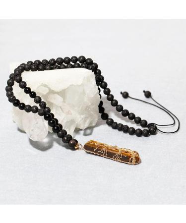 Spiritual Lava Stone & Obsidian Beaded Necklace with Tiger's Eye Tree of Life Pendant - Reiki Relaxation Gifts for Women - Buy Online on GoSupps.com