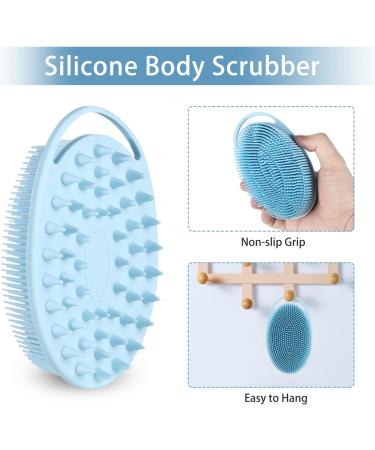 2 Pack Silicone Body Scrubber 2 in 1 Bath and Shampoo Brush - Gentle Exfoliating for Sensitive Skin - Double-Sided Brush for Men and Women - Lathers Well - Blue/Green - Buy Online on GoSupps.com