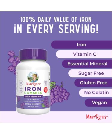 MaryRuth's Iron Gummies for 14+ with Vitamin C for Absorption | Sugar Free | Gummy Iron Supplement + VIT C | Energy Metabolism | Cellular Health | Immune Support | Vegan | Non-GMO | 60 Count - Buy Online on GoSupps.com
