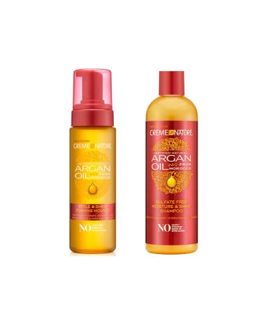 Creme Of Nature Duo : Shampoing Hydratant & Mousse Coiffante L Huile D Argan Du Maroc - Soin des Cheveux Boucl s Fris s Cr pus