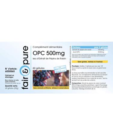 Fair & Pure - OPC 500mg Grape Seed Extract - Oligomeric Proanthocyanidins - Vegan - 60 Capsules - Buy Online on GoSupps.com