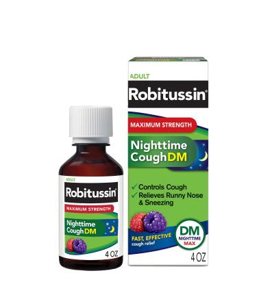 Robitussin Maximum Strength Nighttime Cough DM, Cough Medicine for Adults, Berry Flavor - 4 Fl Oz - Buy Online on GoSupps.com