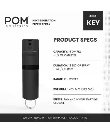 POM Pepper Spray Keychain - Maximum Strength Self Defense - Compact Design, 25 Bursts, 10ft Range - Black - Buy Online on GoSupps.com