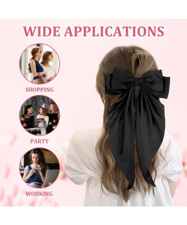 Bow Hair Clip Set for Women - 2 Pcs Black and Creamy-white Satin Hair Bows with Long Hair Slides - Bowknot Hairpin Accessories - Buy Online on GoSupps.com