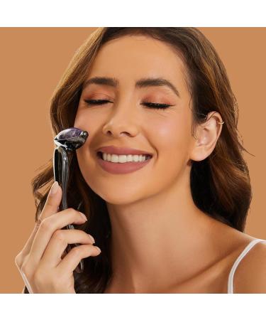 Jade Facial Roller - 3-in-1 Massager for Women | Reduce Puffiness & Wrinkles | Purple Crystal & Silver Black Handle - Buy Online on GoSupps.com