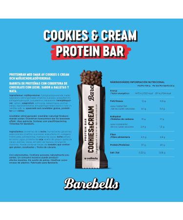 Barebells Cookies & Cream High Protein and Low Carb Bar - 12 x 55g (1 94 oz) Low Sugar Snack Protein Bar with 20g protein - Buy Online on GoSupps.com