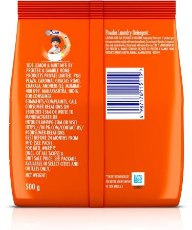 Tide Plus Detergent Washing Powder with Extra Power Lemon and Mint Pack - 500 g + SCOOPER - Buy Online on GoSupps.com