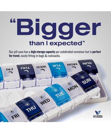 Medcosa 7-Day Pill Case | AM & PM Medicine Organizer | 2x Daily Supplement Box with 14 Compartments - Buy Online on GoSupps.com