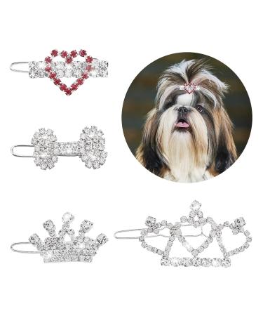 Cobee Bling Dog Crown Hair Accessories 4 Pieces Rhinestone Dog Cat Hair Clip - Buy Online on GoSupps.com