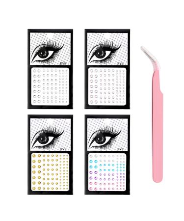 KELAIEN 4 Sheets Face Gems Face Jewels Stick on for Makeup Eye Body Gems Rhinestone Stickers Self-Adhesive Rhinestones for Nails Crystal Fake Nose Stud Rave Festival Accessories Colorful A